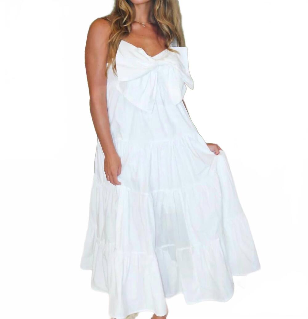 NEW MABLE bow tiered midi dress in white